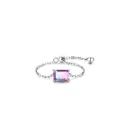Adjustable 925 sterling silver chain ring with colorful gradient tourmaline gemstone - Pull-Adjustable Chain Ring / Silver with Gradient Color