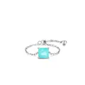 Adjustable S925 silver chain ring with square turquoise paraiba gemstone and slide bead - Adjustable Open / Teal Square Style (RHR708)