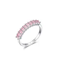 Anello in argento S925 con 10 cristalli rosa ovali taglia 7 e incastonatura a griffe - US-5 / Argento