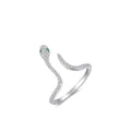 S925 sterling silver snake ring with pavé white zircons and green gemstone eyes - US Size 5 / Silver
