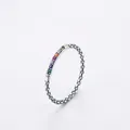 Vintage s925 silver ring with rainbow gemstone inlay and textured scale pattern - US Size 5 / Silver
