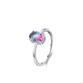 S925 Sterling Silber Ring mit oval geschliffenem Farbverlauf-Edelstein und S925 Prägung - US-Größe 5 / Silber