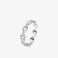 S925 sterling silver chain ring with pave-set zircon stones on minimalist link band - US Size 5 / Silver