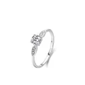 Eleganter S925 Sterlingsilber Ring mit großem runden Zirkon und Blattmotiv-Akzenten - US-Größe 5 / Silber