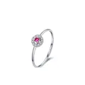 Minimalist S925 sterling silver ring with square red gemstone and halo diamonds - US Size 5 / Silver