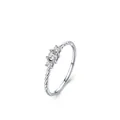 Elegante anello in argento S925 con tre zirconi e un design unico a fascia intrecciata - Taglia US 5 / Argento