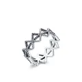 Retro 925 sterling zilveren geometrische kroonring met hol ontwerp en kralendetails - US Maat 5 / 925 sterling zilver