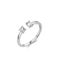 Adjustable S925 sterling silver ring with square and rectangular zircon stones - US Size 5 / Silver