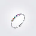 S925 sterling silver rainbow ring featuring seven gradient colored gemstones in a row - US Size 5 / Silver