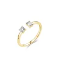 Adjustable S925 sterling silver open ring with gold plating and cubic zirconia stones - US Size 5 / Gold