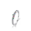 Minimalist S925 sterling silver double layer ring with rainbow zircon and green stone - US Size 5 / Silver
