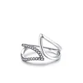 S925 Sterling Silber Ring mit asymmetrischer Welle und weißem Zirkonia auf weißem Grund - US-Größe 5 / Silber