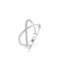 S925 sterling silver geometric cross ring with micro-pave crystals and striped texture - US Size 5 / Silver