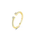 Adjustable S925 sterling silver open ring in gold finish with micro-set cubic zirconia - US Size 5 / Gold