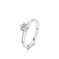 Classico anello solitario in argento 925 con montatura a sei griffe e pietra tonda lucida - Taglia US 5 / Argento