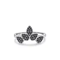 Ring aus S925 Sterlingsilber in Blattform mit funkelnden schwarzen Zirkonia Steinen - US-Größe 5 / Ring