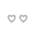 Elegant 925 sterling silver heart stud earrings with sparkling pave-set cubic zirconia - 925 Silver / Silver