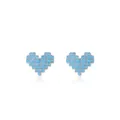 Minimalist S925 sterling silver heart studs with pixelated turquoise stones - S925 Sterling Silver Style