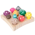 Educational wooden mushroom sorting game with 11 colorful pieces for toddler learning - Counting Mushroom Gathering
