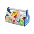 Kids wooden toy toolkit in blue with hammer, wrench, and gears for DIY assembly play - Star Style (Star Tool Basket)