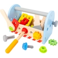 Blue and white wooden tool box set with colorful screws, hammer and DIY accessories - European Style (European Tool Basket)