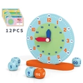 Educational wooden teaching clock with blue-green dial and 12 pieces learning cards - Multifunctional Teaching Clock Set (With Cards And Dice)