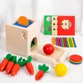 Montessori 4-in-1 wooden activity box with carrot harvest and color matching puzzles - Multi-Functional Montessori Educational Set
