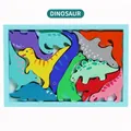 Educational wooden dinosaur jigsaw puzzle for kids with colorful animal pieces - Blue Frame - Dinosaur