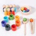 7-color Montessori rainbow peg dolls sorting game with wooden cups balls and tongs - Multicolor Set