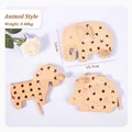 Wooden animal lacing toy set including elephant, hedgehog, and pony for toddlers - Animal Style