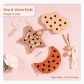 Star and Moon style wooden lacing toy with natural wood texture and white strings - Star Moon Style