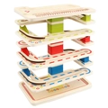 Siebenstöckige Holzrennbahn für Kinder mit bunten Pfeilen und Zielgitter-Grafiken - 7 Schichten / Bälle Schienenspiel