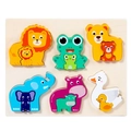 Wooden animal mother and baby jigsaw puzzles including lion elephant and frog for toddlers - Parent-Child Matching