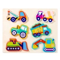 Wooden construction vehicle puzzle variant with 6 colorful trucks for toddler learning - Transportation