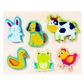 6-pack animal wooden chunky puzzles featuring rabbit dog cow duck frog and hen - Farm Animals