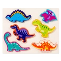 Colorful 3D wooden dinosaur puzzle set with six cartoon figures for toddler early learning - Dinosaur World