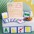 Tavoletta Montessori in legno con elastici e schede di modelli geometrici per bambini - Tavoletta Piccola 64 Chiodini