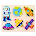 Space theme wooden 3D puzzle with astronaut, rocket and planet for early learning - Space Travel