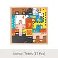 Puzzle educativo Tetris in legno con 17 blocchi colorati di animali in vassoio quadrato - Piccolo Animale (17 Pezzi)