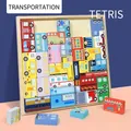 Puzzle Tetris in legno per bambini con blocchi di veicoli colorati su un vassoio - Grande Traffico (40 Pezzi)