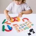 Colorful geometric wooden puzzle toy with pegs and pattern reference cards for kids - Varied Puzzle Board Tic-Tac-Toe