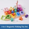 Gioco di pesca magnetico 3 in 1 in legno con blocchi geometrici colorati da abbinare - Stile di Palo Multifunzionale