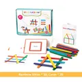 Set educativo di bastoncini di legno per contare con aste arcobaleno e carte geometriche - Bastoncini Arcobaleno Logici