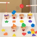 Magnetisch houten sorteerspeelgoed met kleurrijke vormen en hengel voor kids - Vorm Kleur Sorteren Vissen Spel (WD)