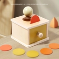 Montessori 2-in-1 Holz-Objektpermanenz-Box mit Schublade und bunten Münzen - Macaron 2-in-1 Einzelschubladenbox