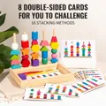 Wooden geometric shape sorting stacker toy with colorful blocks and challenge cards - Five-Column Beading Box