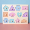 Puzzle Montessori in legno con 12 forme geometriche color macaron e impugnature - Geometrico a 12 Forme Magnetiche Macaron