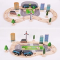 Educational 46pcs wooden train track set with buildings and trees for creative assembly - Urban Rail Scene (mb075)
