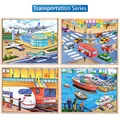 Educational wooden building blocks with colorful transportation and city scenes - Wooden Box 4-in-1 Traffic Puzzle