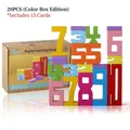 20PCS colorful wooden number blocks set with 15 learning cards in premium color box packaging - 20-Piece Digital Blocks Color Box Style